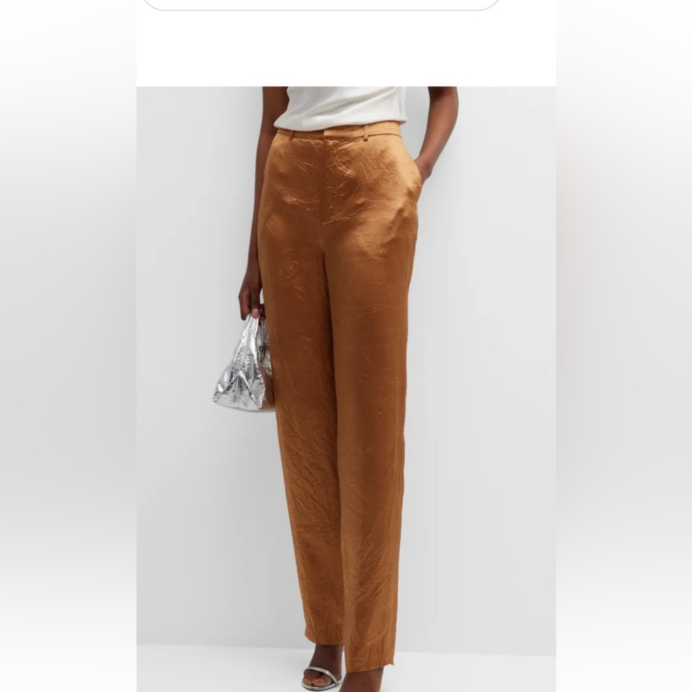 cinq a sept Copper-Brown Satin Straight-Leg Pants
